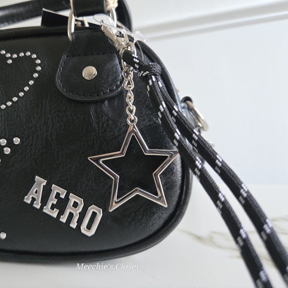 Aeropostale Y2K Studded Bowler Satchel Black Heart Star NWT​ - Picture 5 of 15